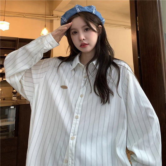 White Stripe Loose Fit Slimming Casual Shirt