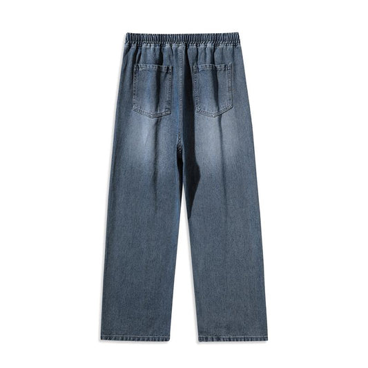 Lässige, weite Jeans mit Retro-Patchwork, elastischem Bund und geradem Schnitt