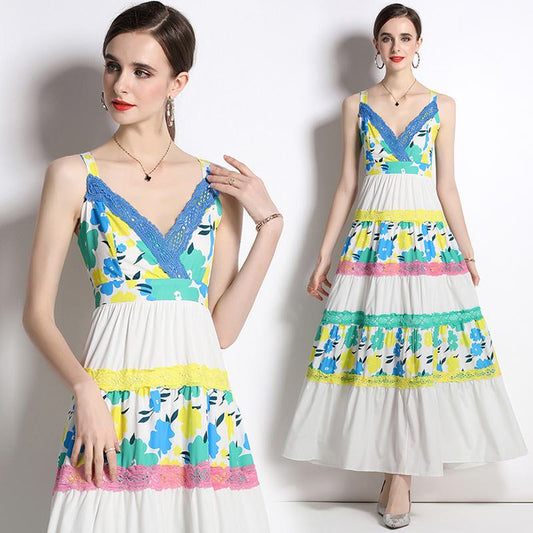 فستان طويل بأسلوب ألين بتصميم مطبع بألوان متنوعة