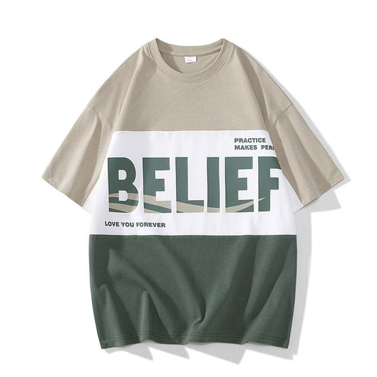 Camiseta de manga corta holgada y cómoda de algodón puro con parches versátiles