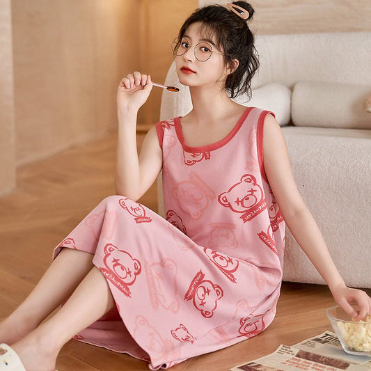 Bear Pattern Cotton Cami Lounge Dress