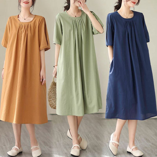 Simplicity Solid Plus Loose-Fit A-Line Linen Dress