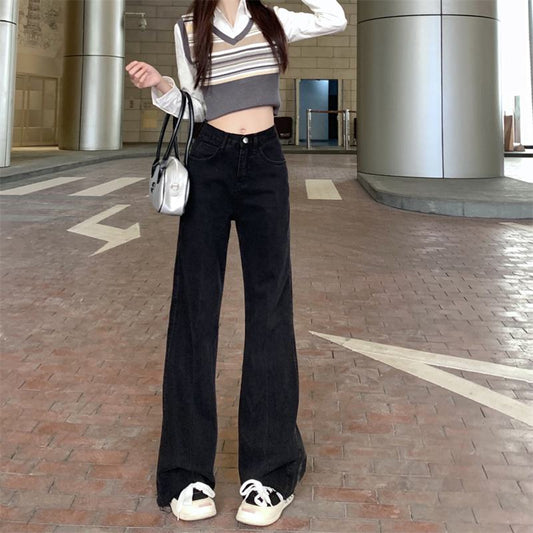 High-Waisted Washed Out Floor-Length Plus Loose Fit Jeans