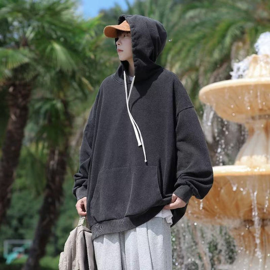 Worn-Out Look Loose-Fit Washed Out Lazy Niche Pure Cotton Hoodie