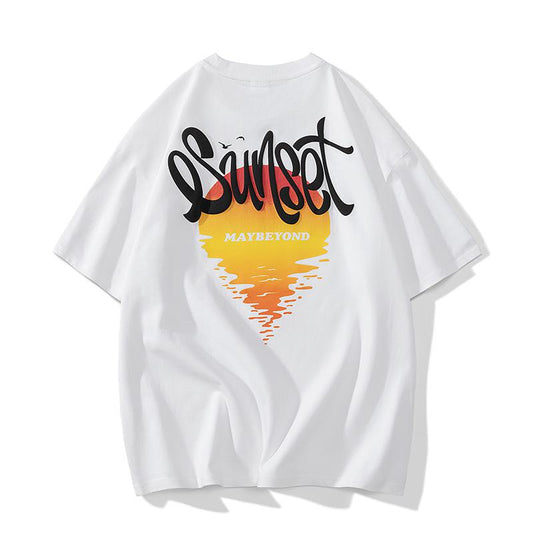Locker geschnittenes trendiges T-Shirt aus reiner Baumwolle mit Buchstabenprint und kurzen Ärmeln