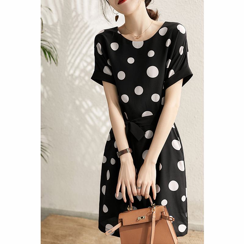 Bow Tie Slimming Cinched Waist Tie-Up Polka Dot Chic Dress