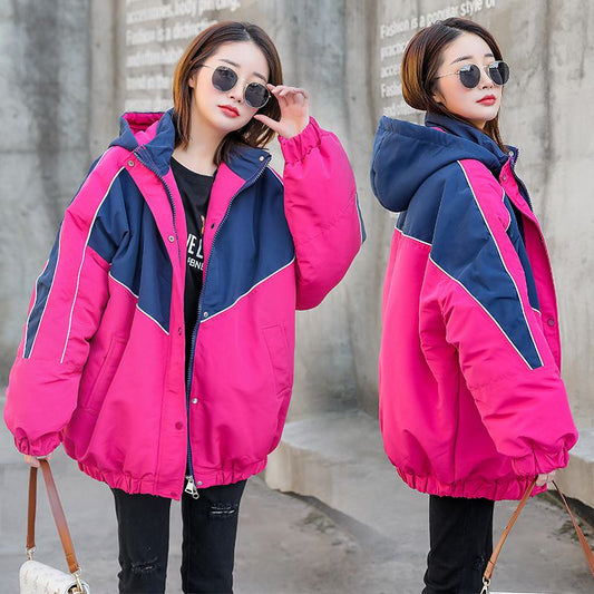 Color Blocking Slimming Casual Puffer Jacket