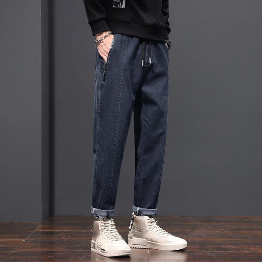 Jeans décontractés à coupe droite, poches zippées et ajustement ample