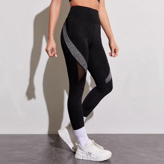 High-Waisted Yoga Tight-Fitting Elasticity Sports Patchwork Mesh Sports Leggings