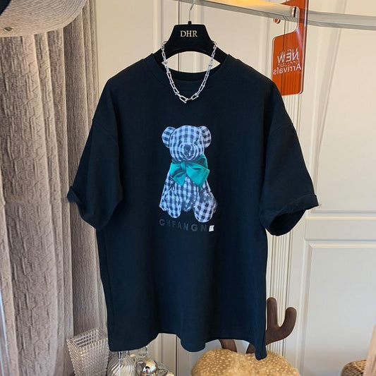 Teddybär Midi Print Lazy T-Shirt mit kurzen Ärmeln