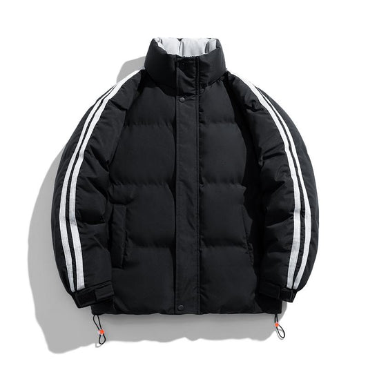 Two Stripes Trendy Stand-Up Collar Thickened Puffer Jacket