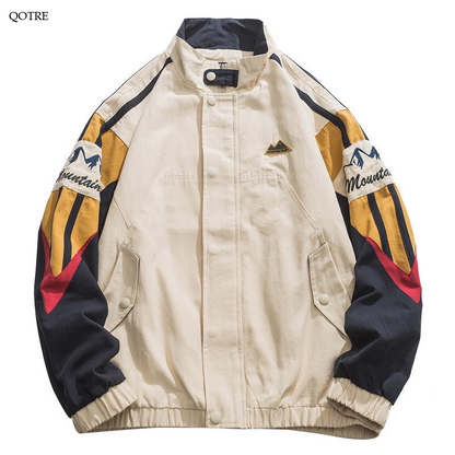 Street Style Color Block Casual Track Jacket