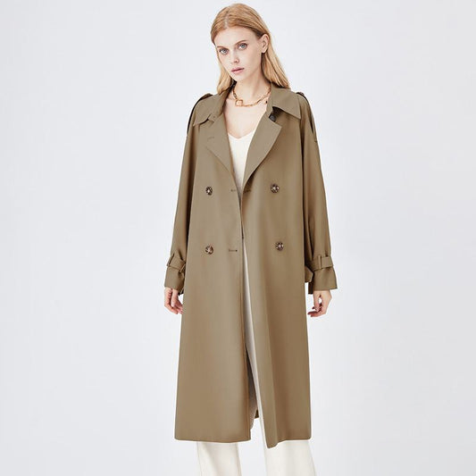 Belted Windproof Calf-Length Trench Coat