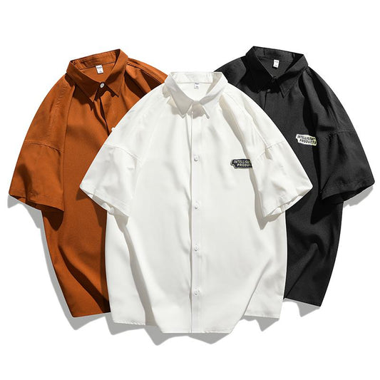 Elasticity Silky Trendy Simplicity Versatile Short Sleeve Shirt