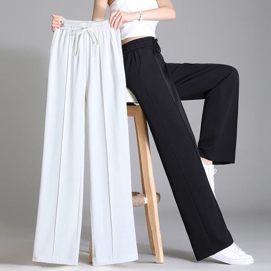 Thickness Silky Floor-Length High-Waisted Plus Casual Loose-Fit Pants