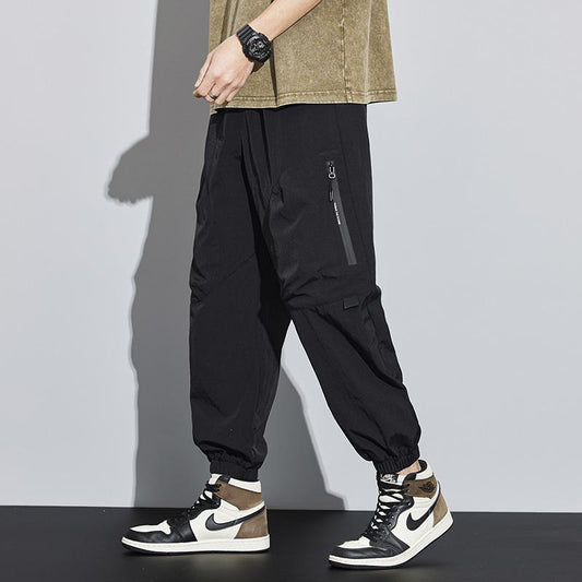 Tapered Zippered Pocket Solid Color Cargo Pants