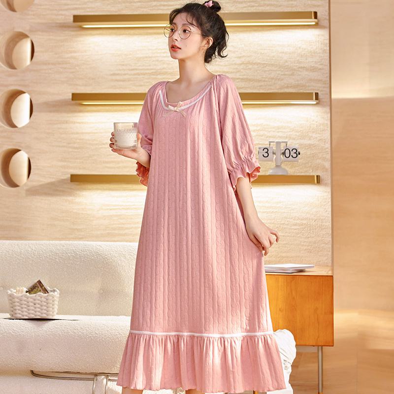 ソリッドシンプルなロングスタイルの綿のクラッシュカラープリーツジャガードナイトドレス
