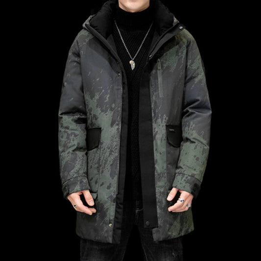 White Duck Down Pilot Thickened Camouflage Mid-Length Down Coat