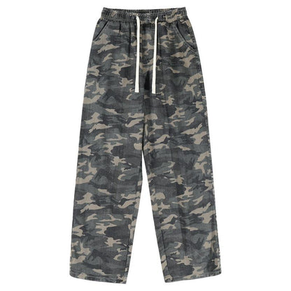 Versatile Wide-Leg Straight Camouflage Loose Fit Washed Out Sweatpant