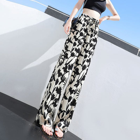 Floor-Length Casual Straight Thin Plus Silky Versatile High-Waisted Pants