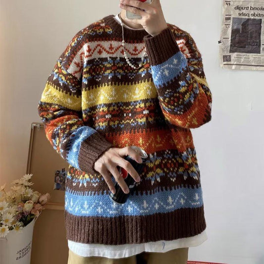Suéter tejido a rayas retro de Navidad perezoso