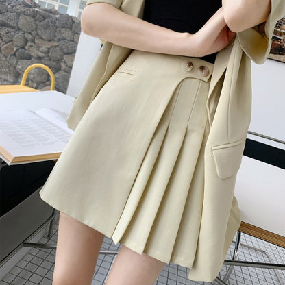 High-Waisted Solid Color A-Line Pleated Skirt