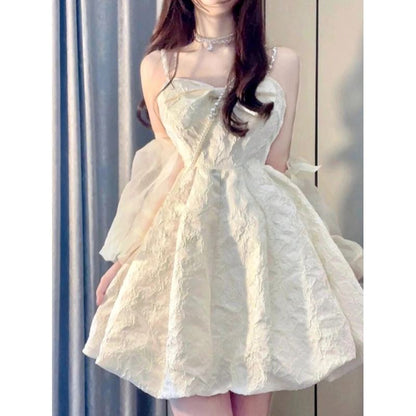 Bow Tie Gentle Cinched Waist Petite Cropped French Style Fairy Dress