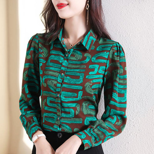 Slimming Silk Chic Print Simplicity Versatile Shirt