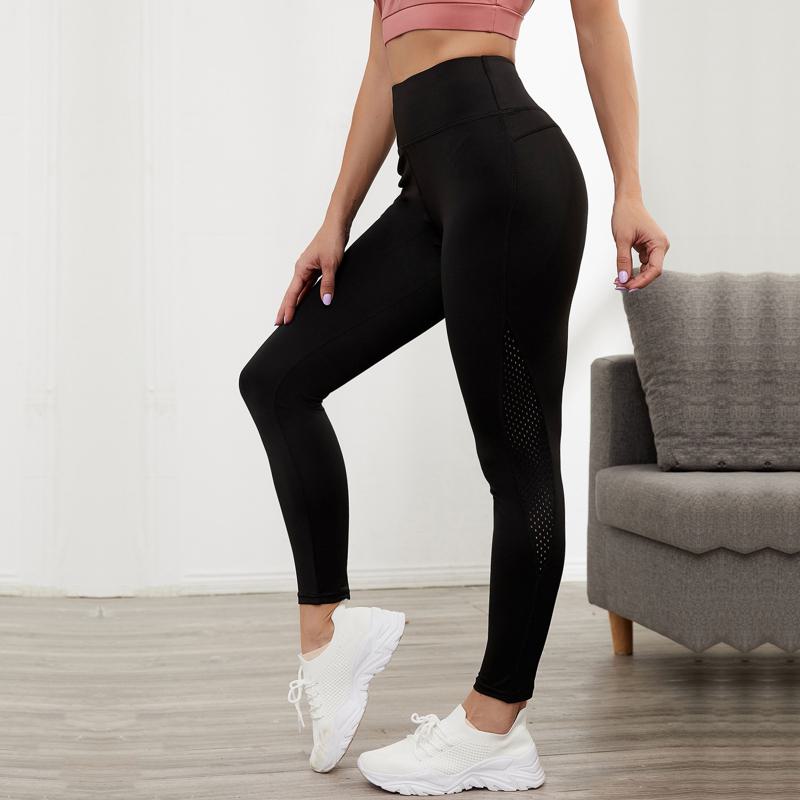High-Waisted Yoga Tight-Fitting Sports Fitness Running Hollowed-Out Mesh Sports Leggings