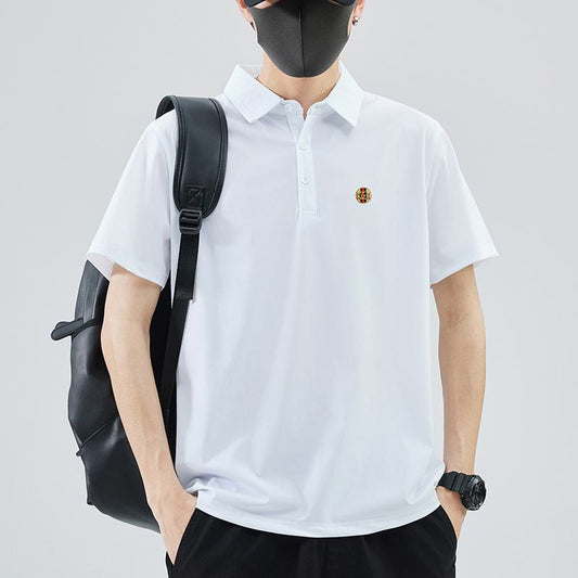 Camisa Polo de Manga Corta de Tencel Elite Estampado de Espiga Seda con Solapa Resistente a las Arrugas