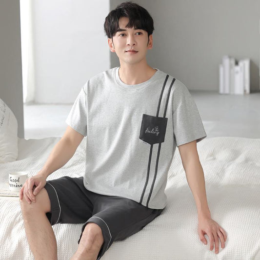 Short Sleeves Round Neck Pocket Tightly Woven Pure Cotton Lounge Set