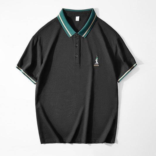 Lässiges Business-Polo-Shirt aus Eis-Seide mit kurzem Ärmel und Revers für den täglichen Gebrauch