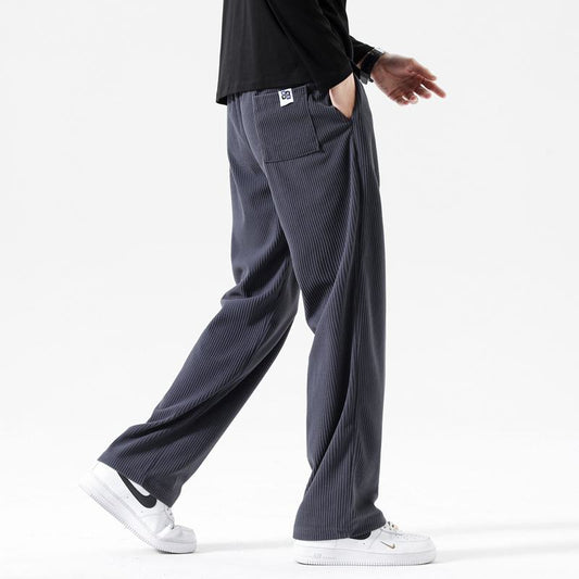 Pantalon de survêtement en maille droit, polyvalent, décontracté, longueur cheville, ample et élastique.