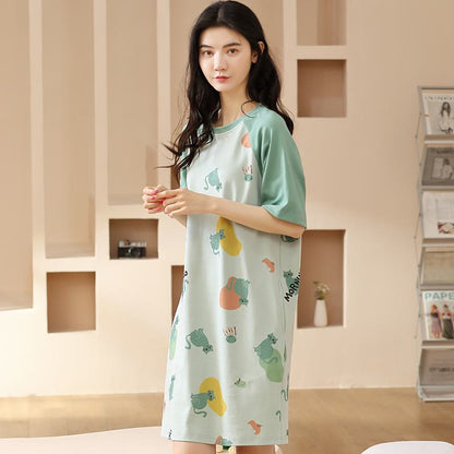 カートゥーン風で新鮮でシンプルな、しっかり織りの純綿キトンルームドレス。