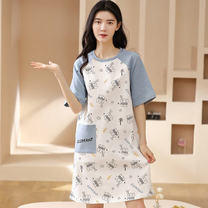 Cartoon Tightly Woven Pure Cotton Little Elephant Lounge Dress