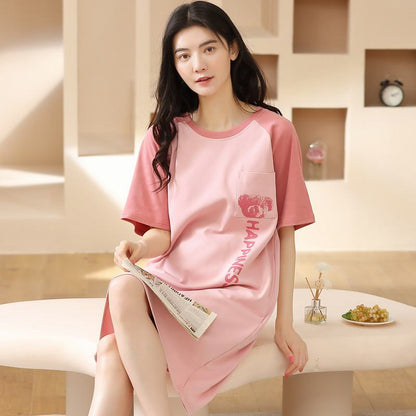 Simplicity Patchwork Pink Tightly Woven Pure Cotton Lounge Dress