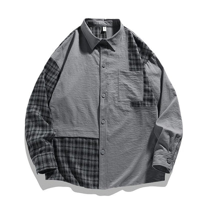Chemise à carreaux décontractée et tendance avec patchwork pour le travail élégant à manches longues.