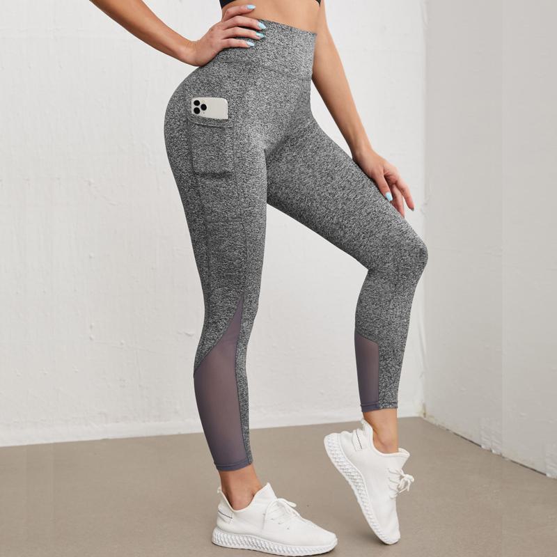 High-Waisted Yoga Tight-Fitting Sports Fitness Running Patchwork Mesh Sports Leggings