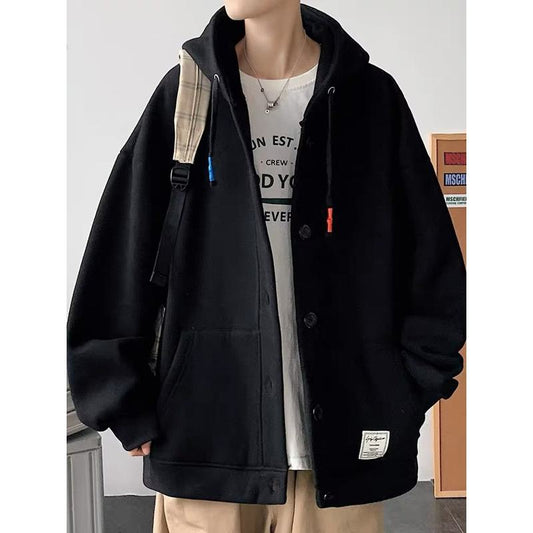 Lazy Loose-Fit Niche Button Front Hoodie