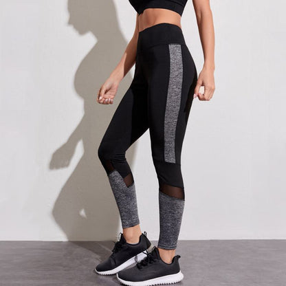 High-Waisted Yoga Tight-Fitting Sports Patchwork Mesh Sports Leggings
