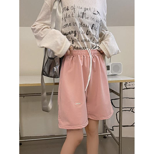 Casual Loose Fit Sports Straight Wide-Leg Slimming High-Waisted Shorts