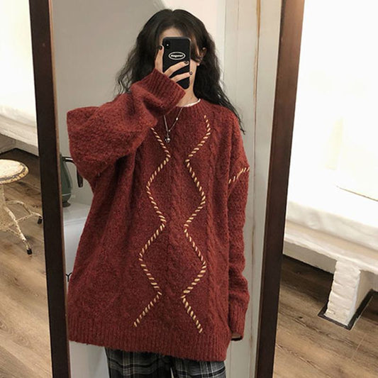 Lazy Niche Red Knitted Sweater