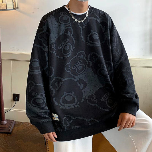 Trendy Versatile Full Print Bear Pattern Sweatshirt