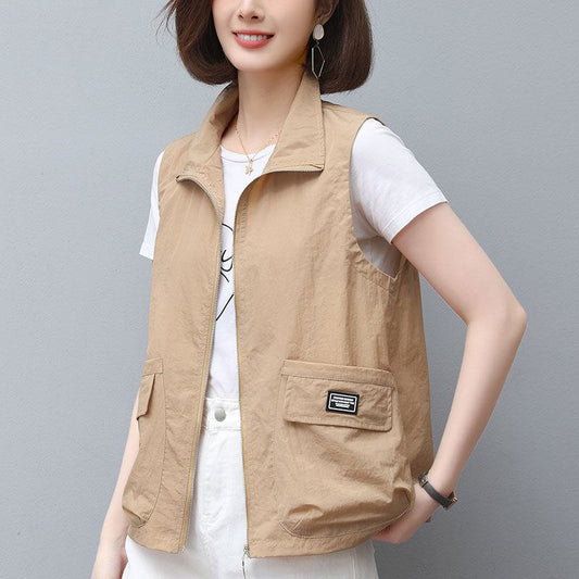 UV-Protective Worn Outside Casual Loose Fit Cropped Utility Vest