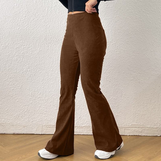 Pantalón de pana largo con cremallera, color sólido y bolsillos