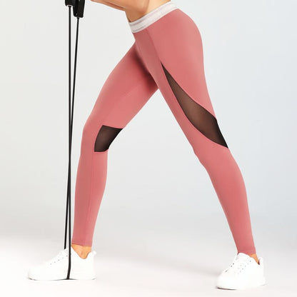 Leggings deportivos ajustados de cintura alta y elasticidad alta para yoga, fitness y running con malla