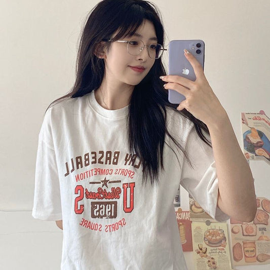 Women's T-Shirt Loose Fit Letter Print Short Sleeve Tee