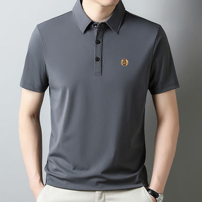 Premium Tencel Houndstooth Lapel Wrinkle Resistant Silky Short Sleeve Polo Shirt