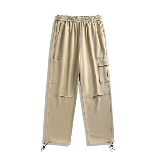 High Quality Versatile Washed Out Pure Cotton Khaki Tapered Drawstring Sweatpant