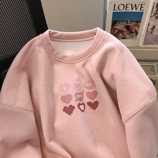 Sweatshirt en coton faux épais avec col rond, imprimé et anti-boulochage